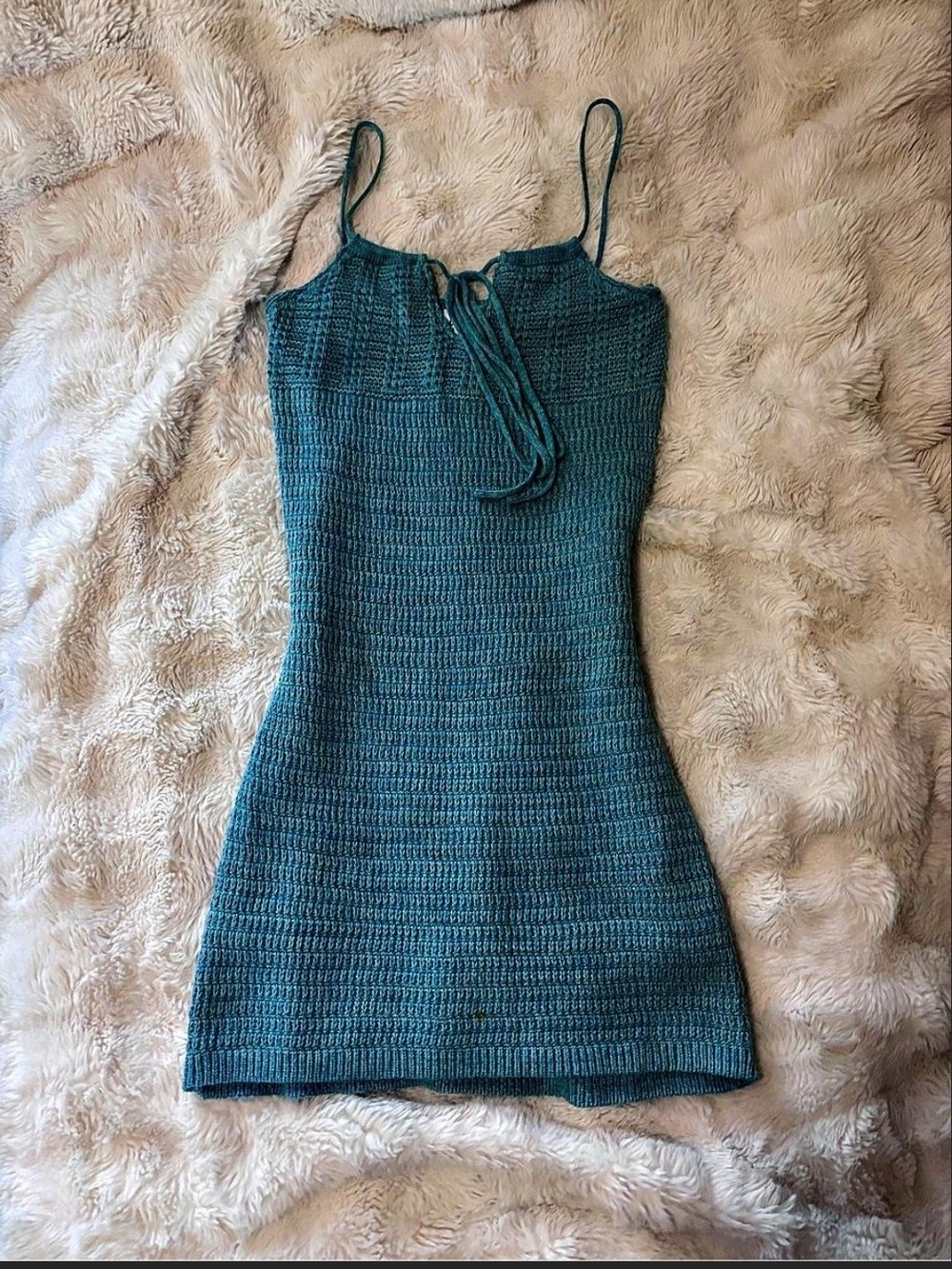 Olive & Oak Teal Knit Spaghetti Strap Mini Dress